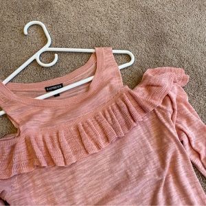 Express Ruffle Cold Shoulder Sweater Top